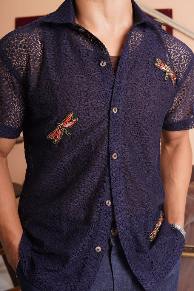 Navy Lace Firefly Shirt Main Image