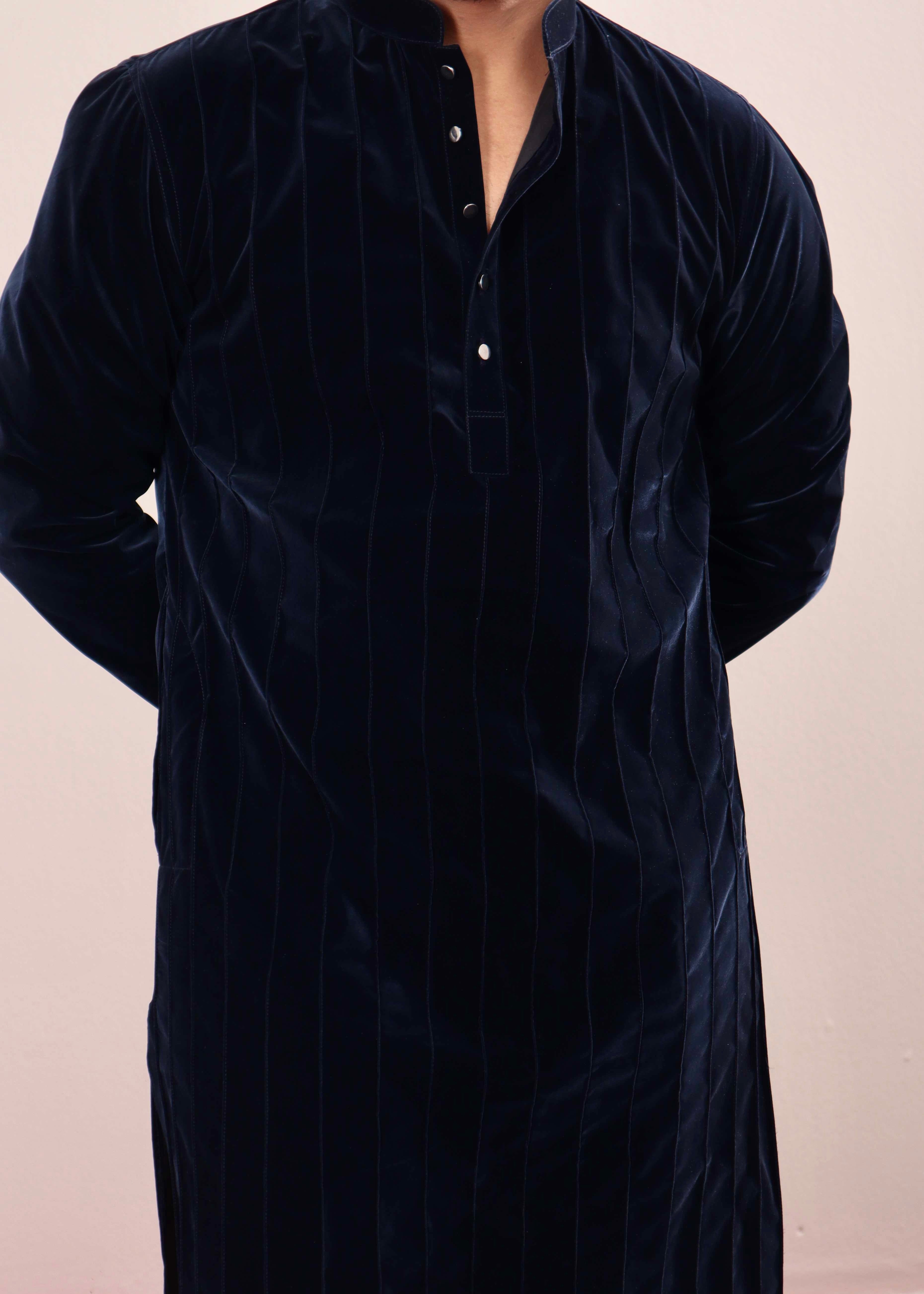 Navy Signature Pin-Tucked Panjabi