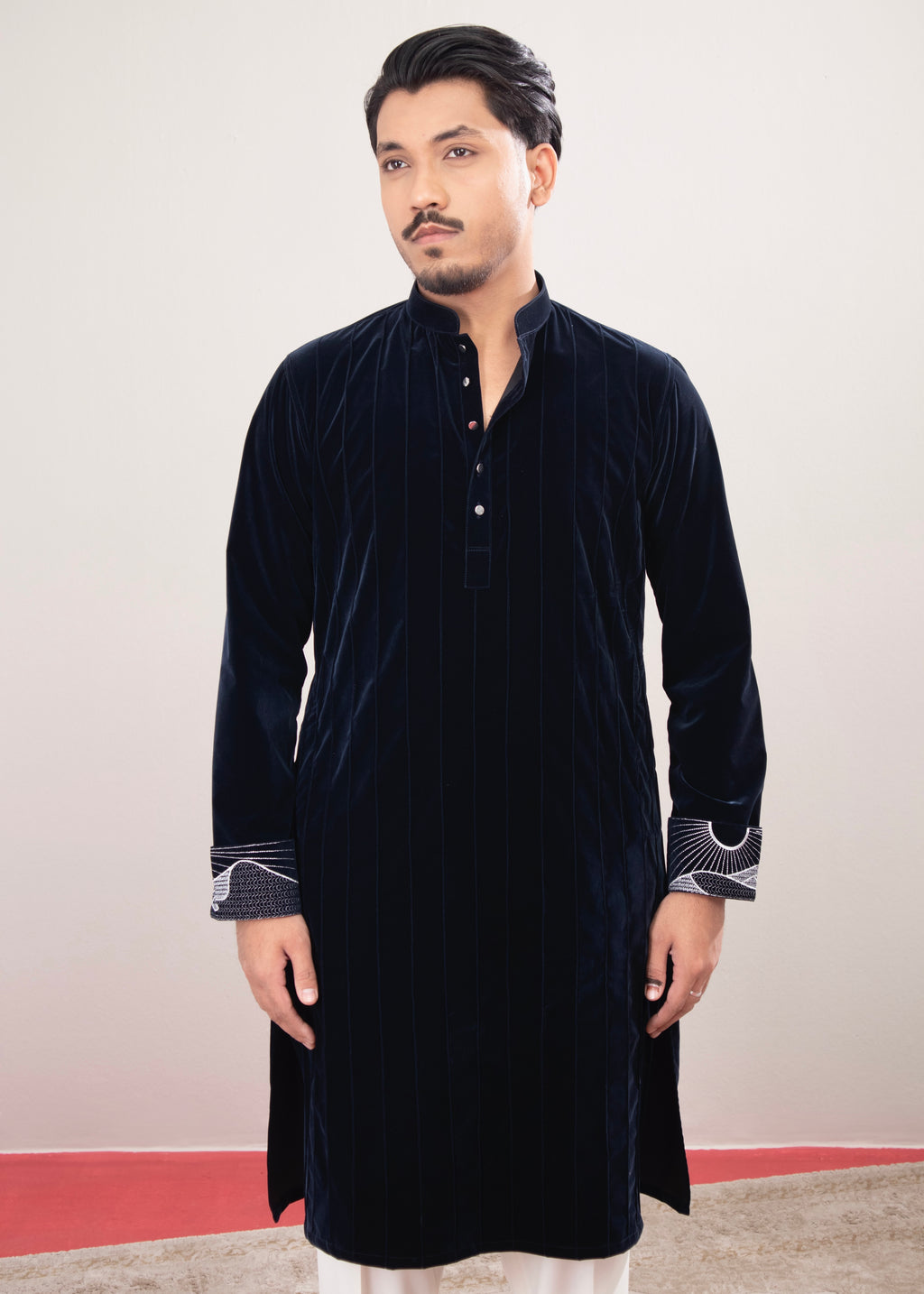 Navy Signature Pin-Tucked Panjabi