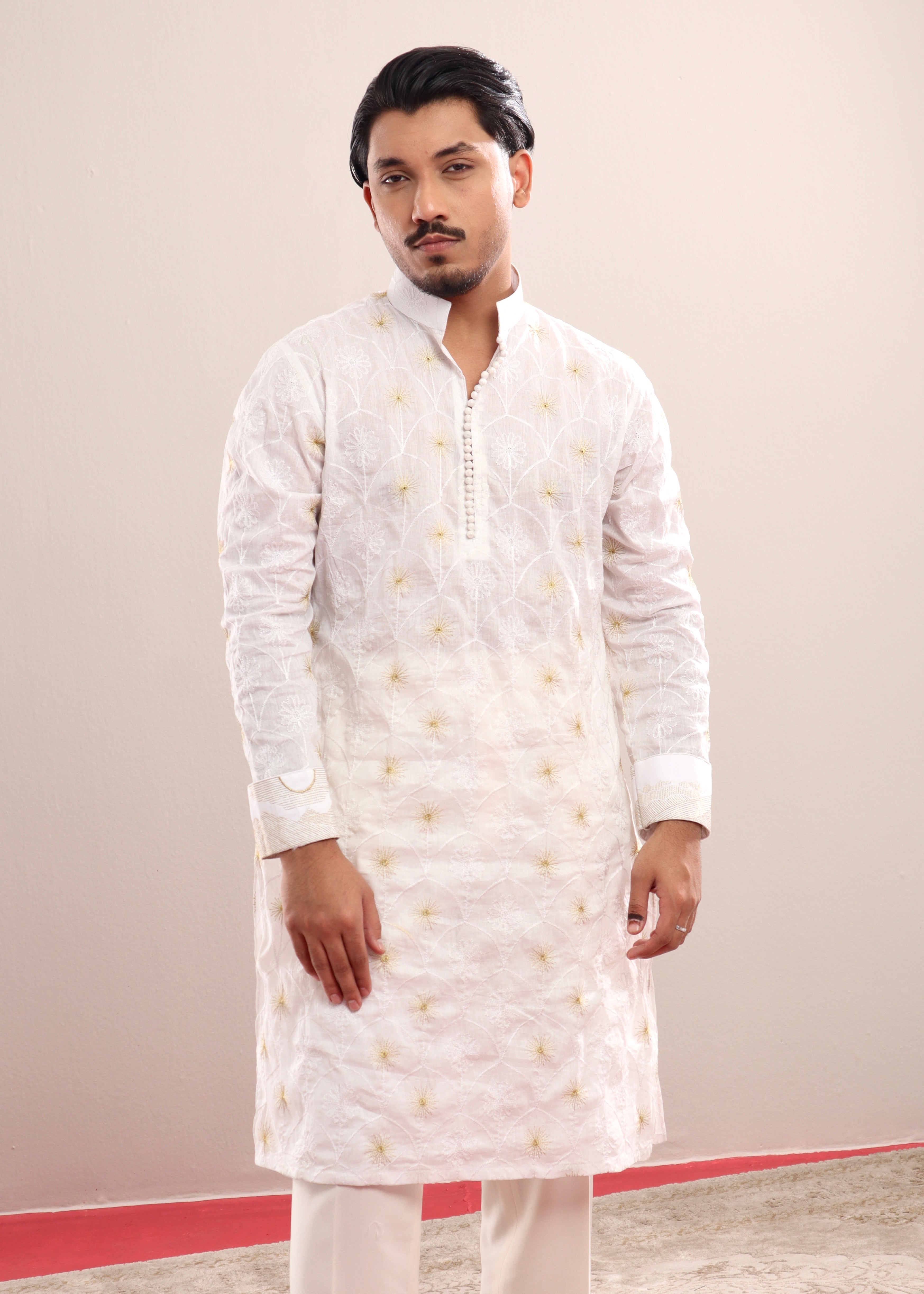 White All-Over Embroidered Punjabi (Roudh)