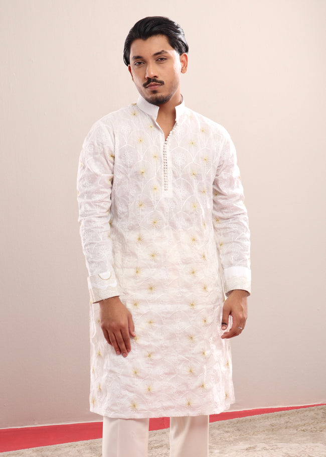 White All-Over Embroidered Punjabi (Roudh) Hover Image