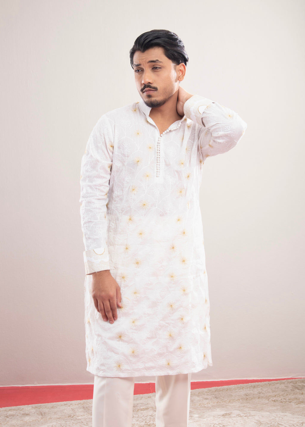 White All-Over Embroidered Punjabi (Roudh)