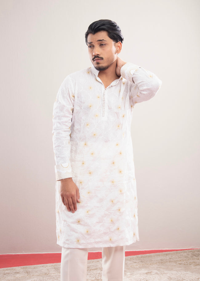 White All-Over Embroidered Punjabi (Roudh) Main Image