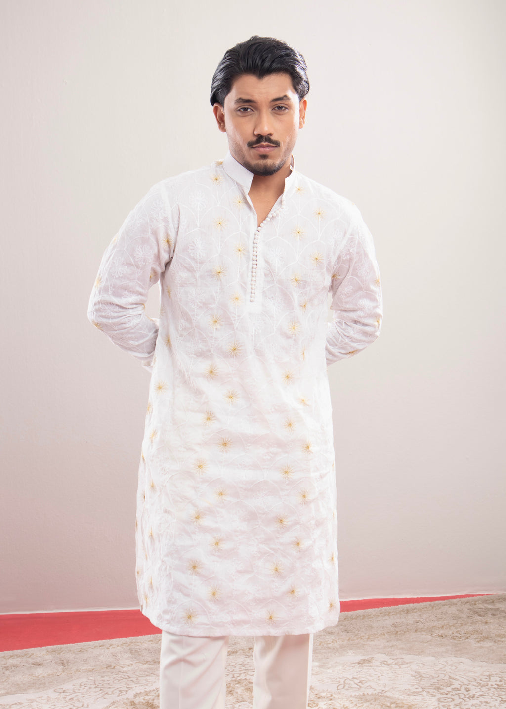 White All-Over Embroidered Punjabi (Roudh)