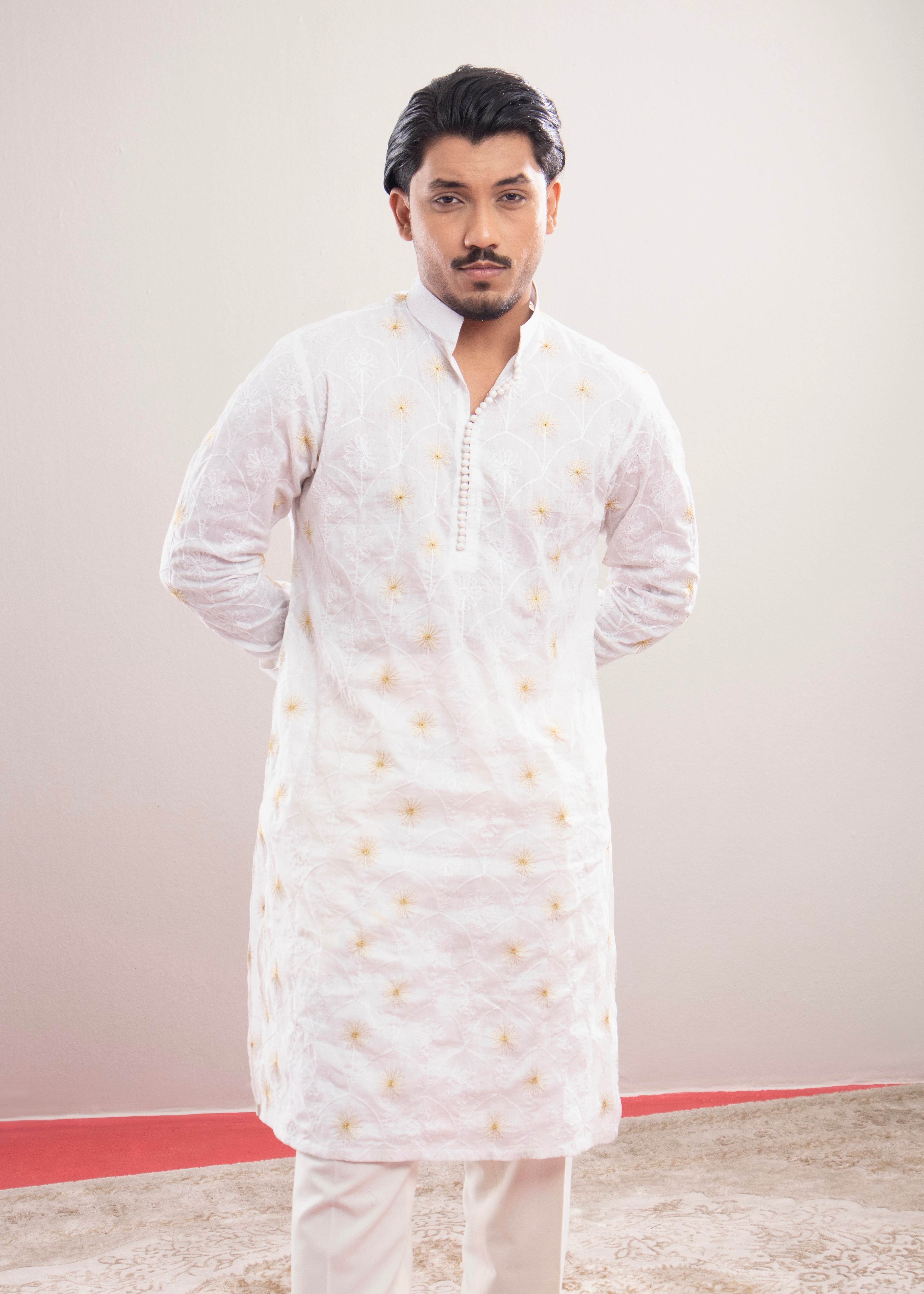 White All-Over Embroidered Punjabi (Roudh)
