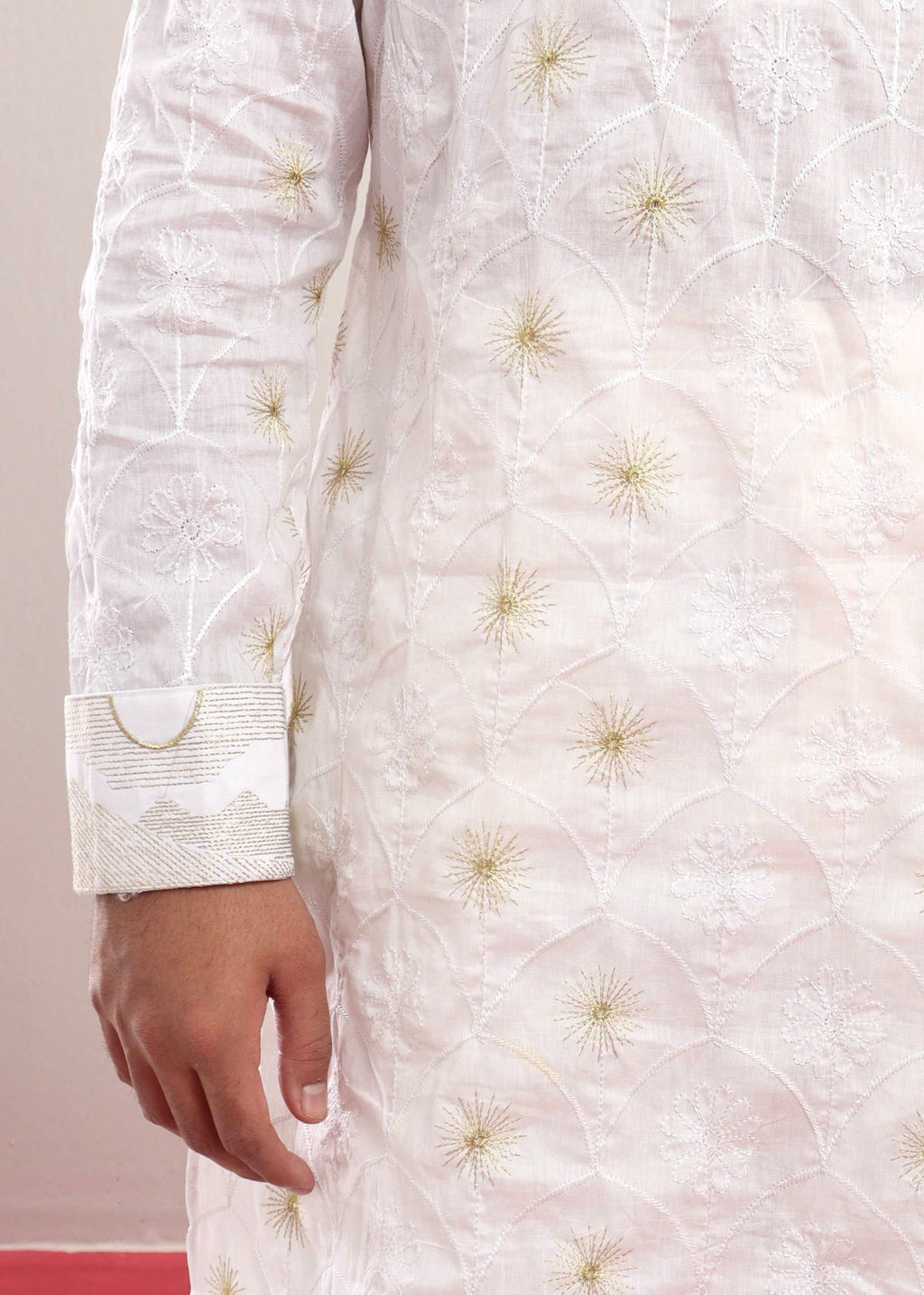 White All-Over Embroidered Punjabi (Roudh)