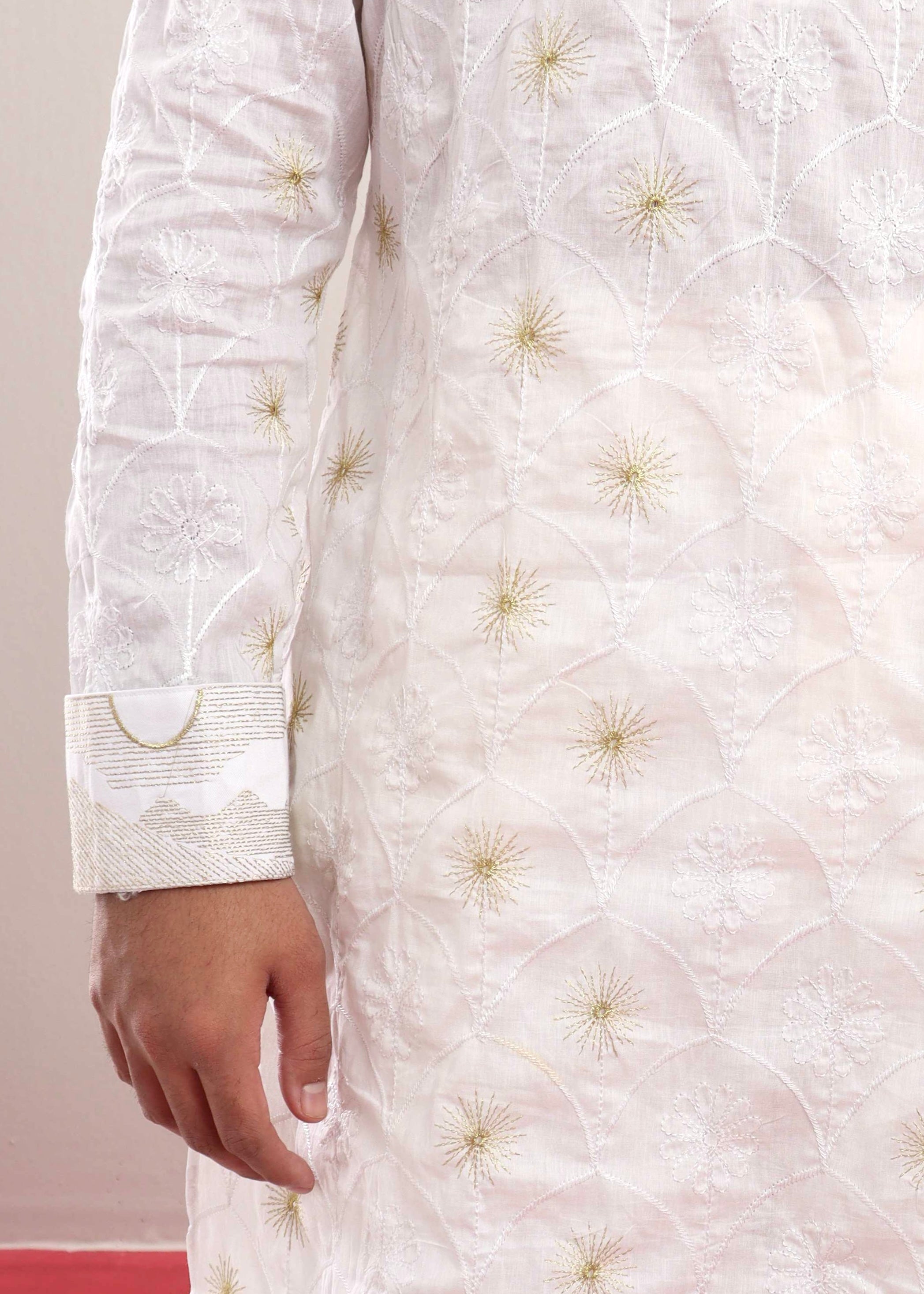 White All-Over Embroidered Punjabi (Roudh)