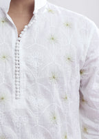 White All-Over Embroidered Punjabi (Roudh)