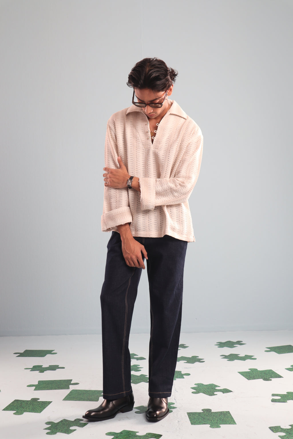 Ivory Stripe Crochet Popover