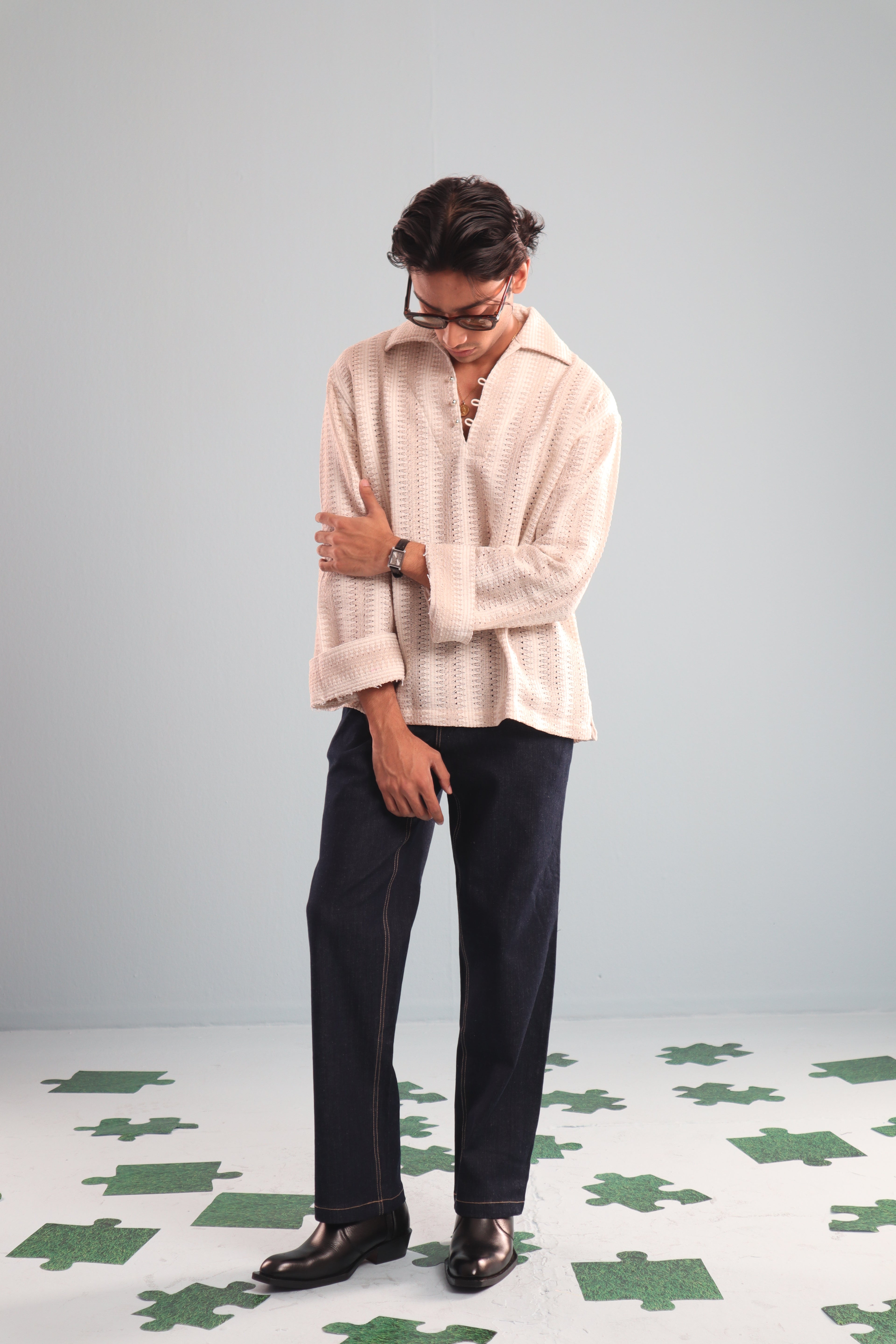 Ivory Stripe Crochet Popover