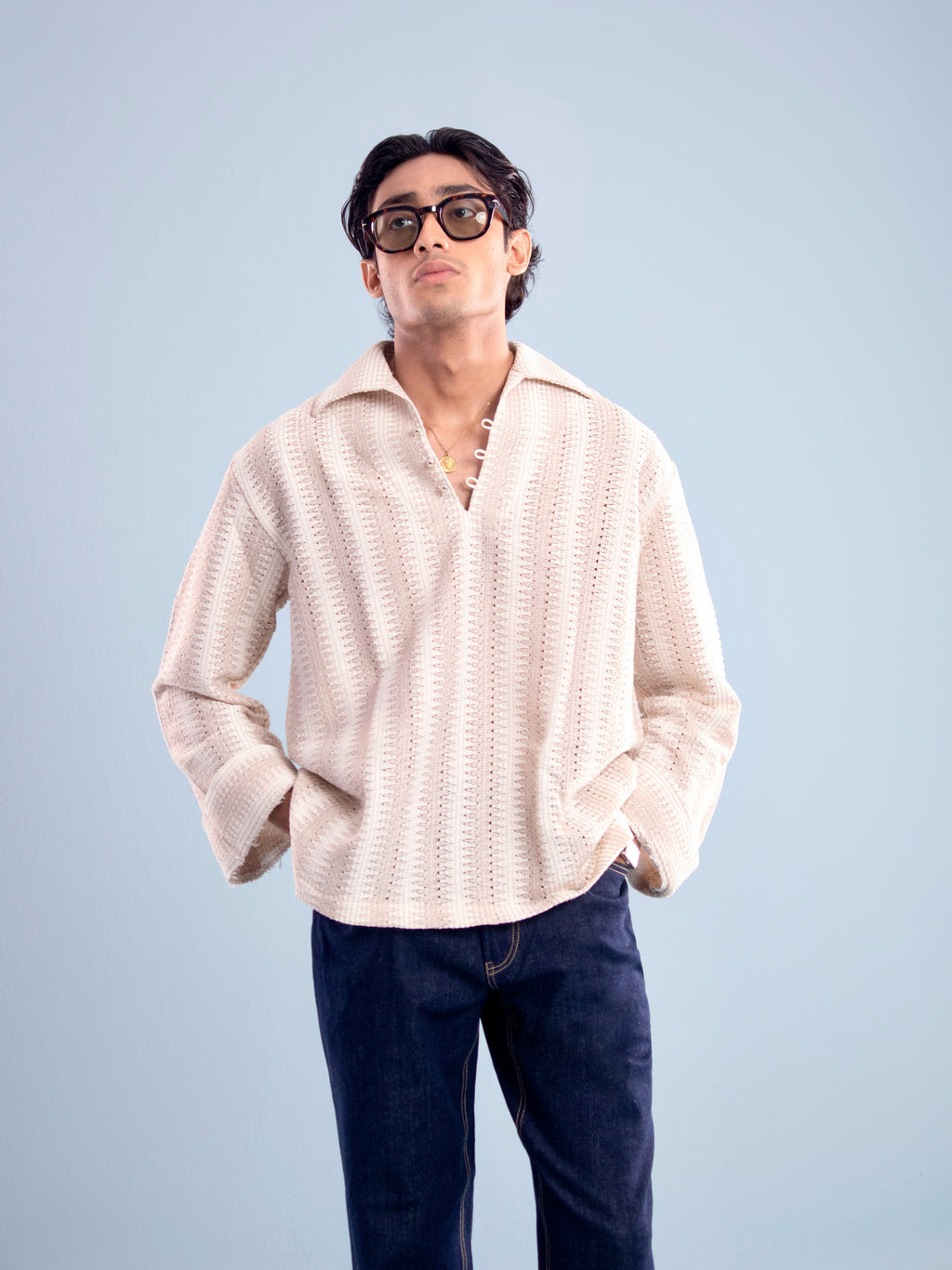 Ivory Stripe Crochet Popover