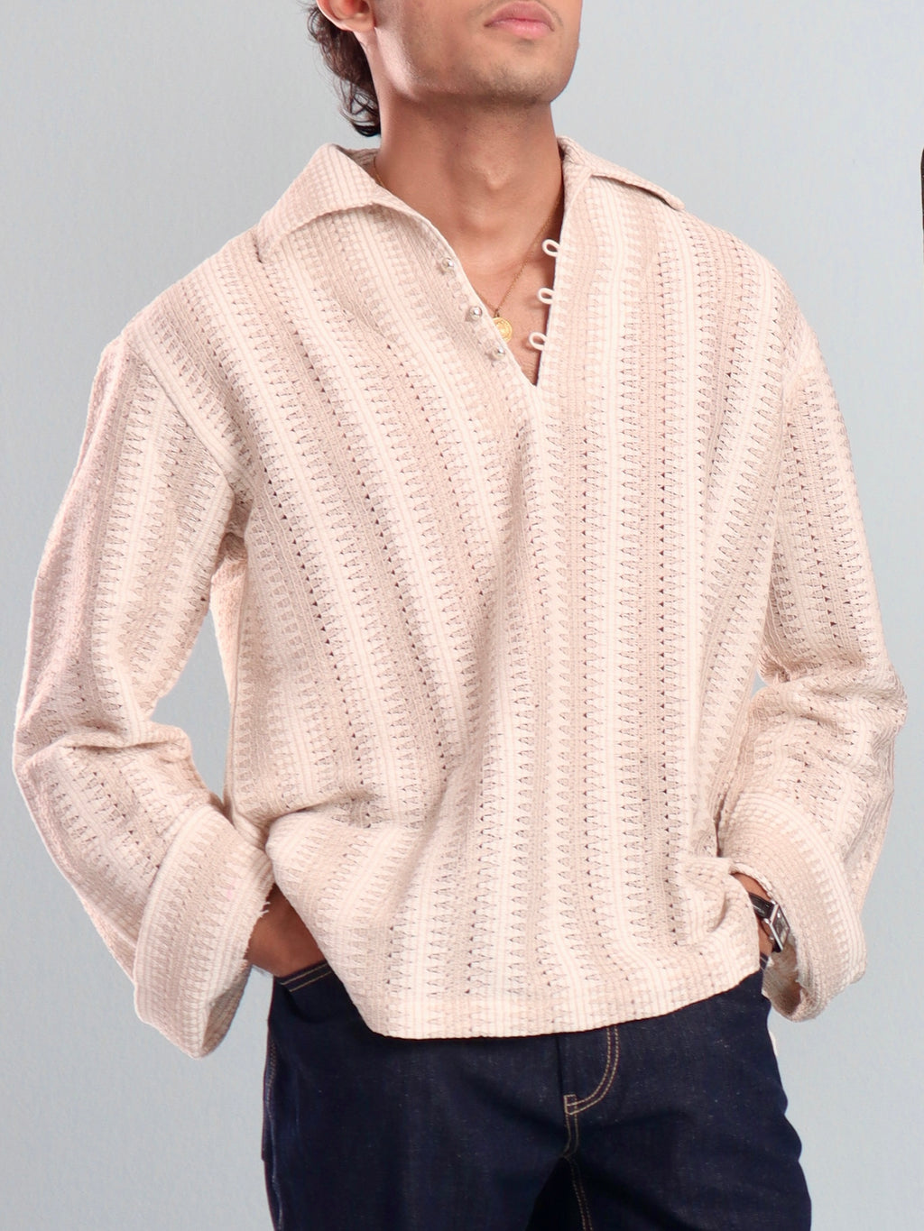 Ivory Stripe Crochet Popover