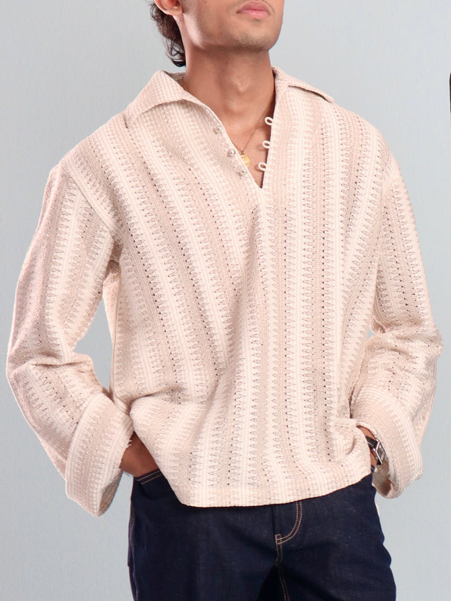 Ivory Stripe Crochet Popover Hover Image