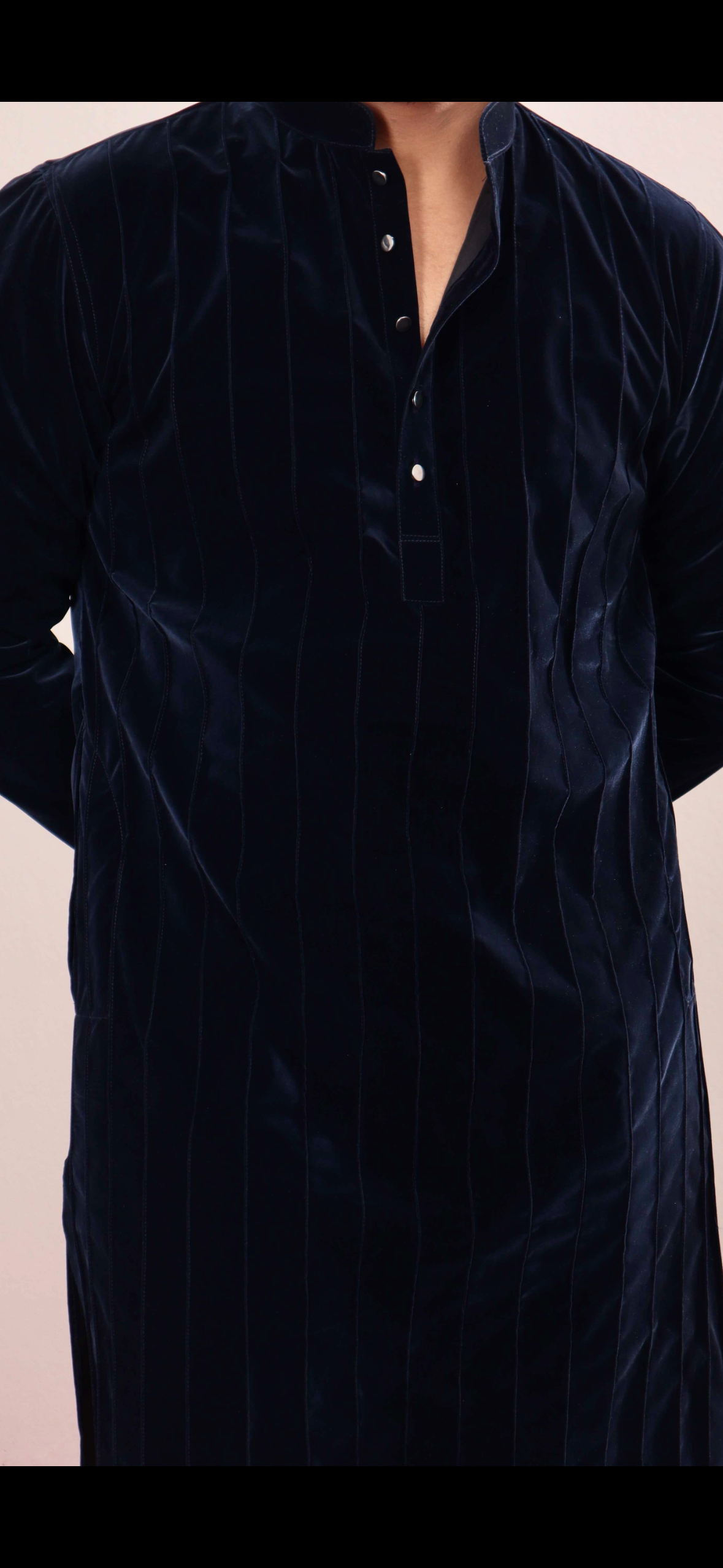 Navy Signature Pin-Tucked Panjabi