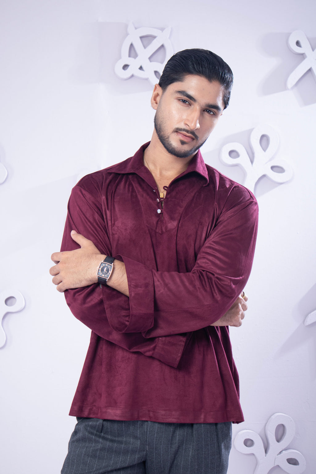 Maroon Faux Suede popover