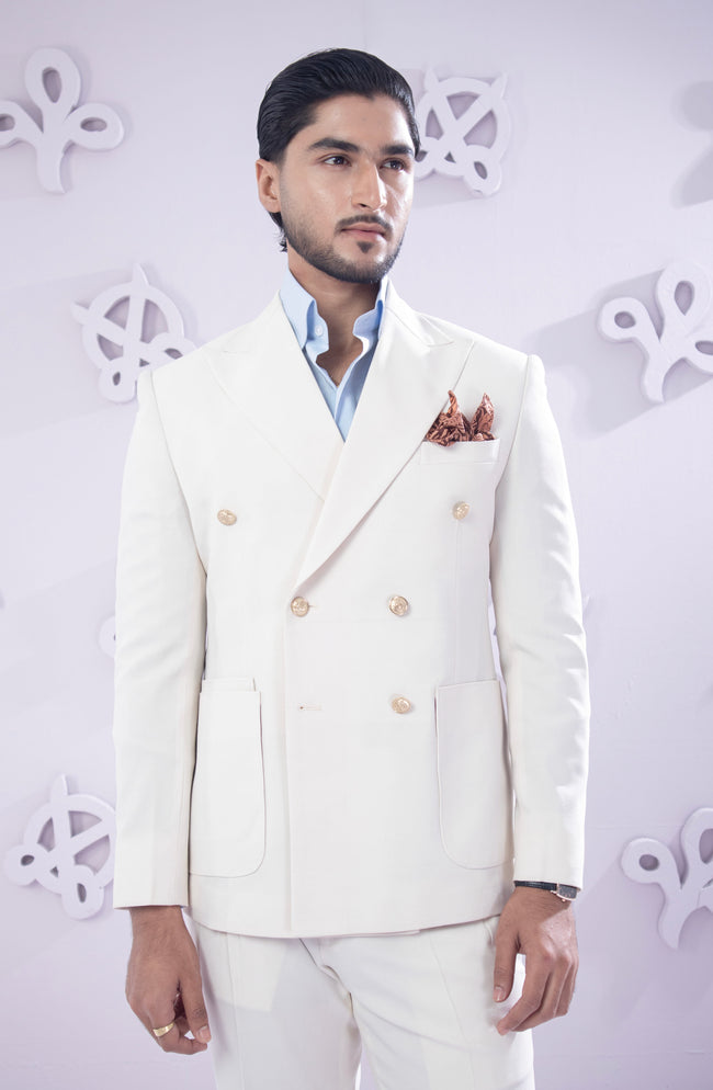Cream Double Breasted Suit Hover Image