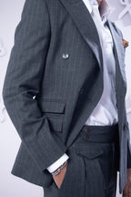 Grey Pinstripe Double Breasted Suit