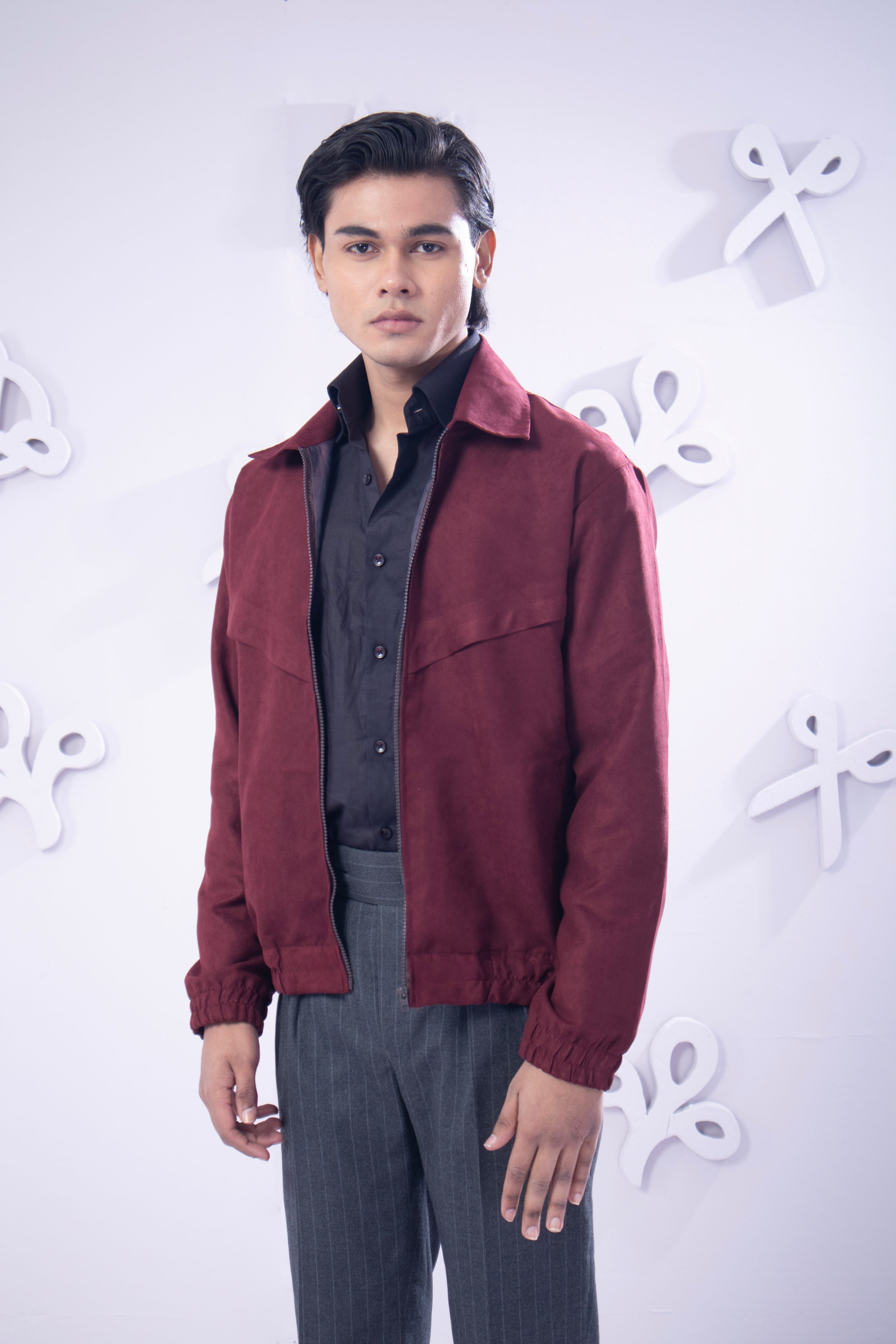 Crimson suede blouson jacket