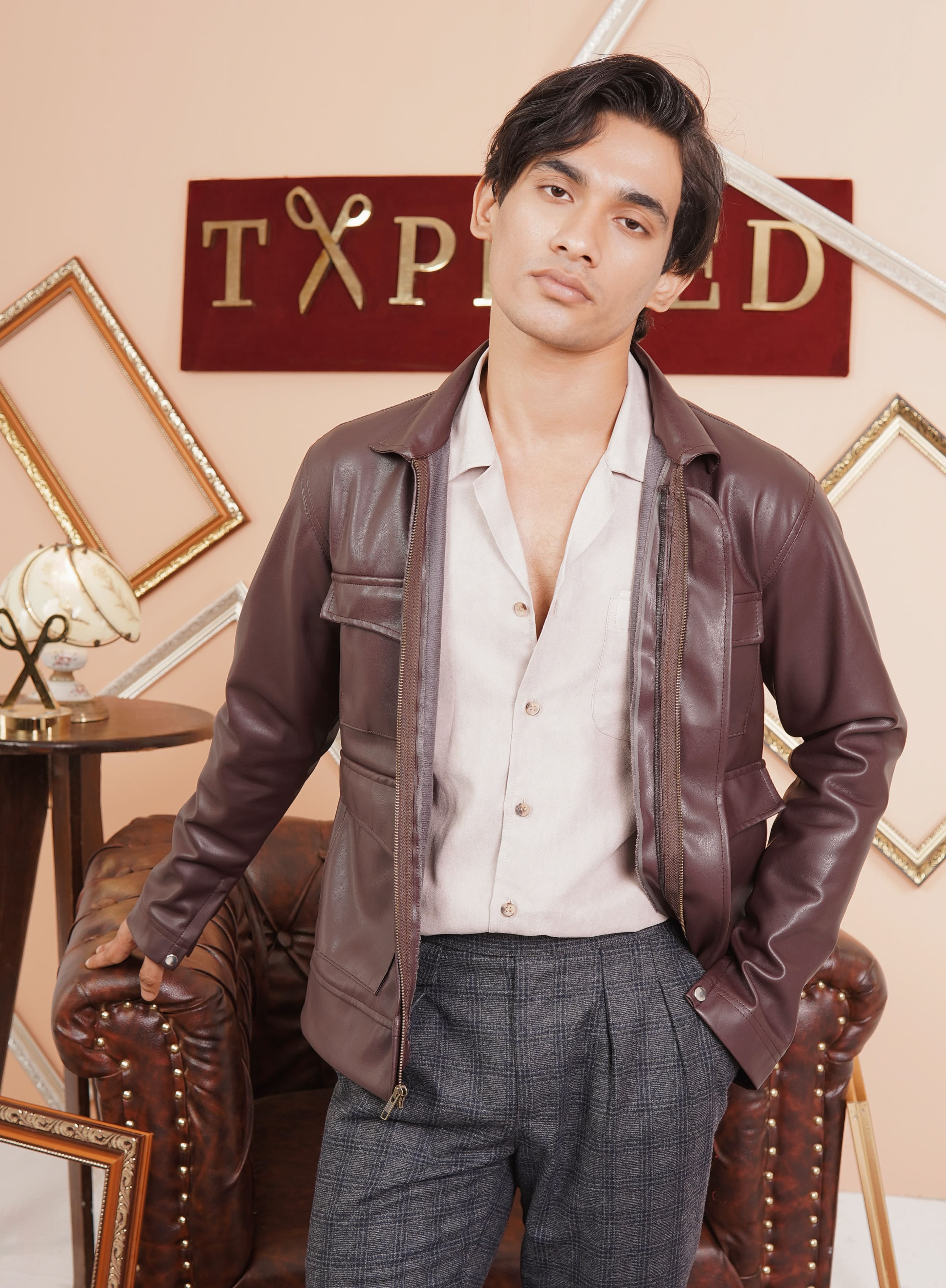 Brown Leather Cropped Jacket