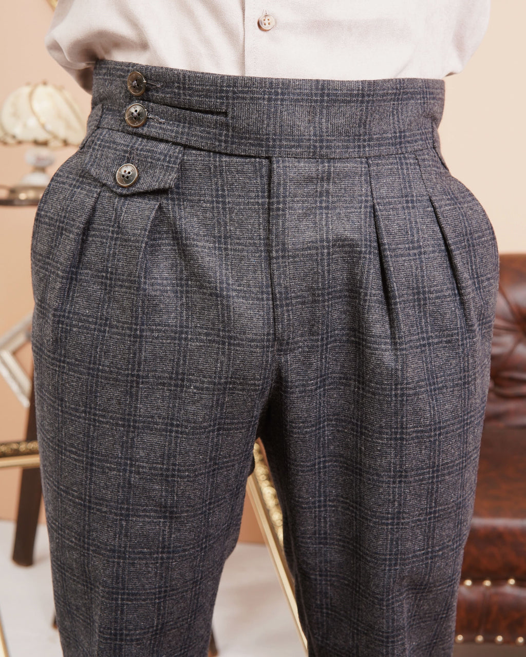 Grey Checkered Gurkha Trousers