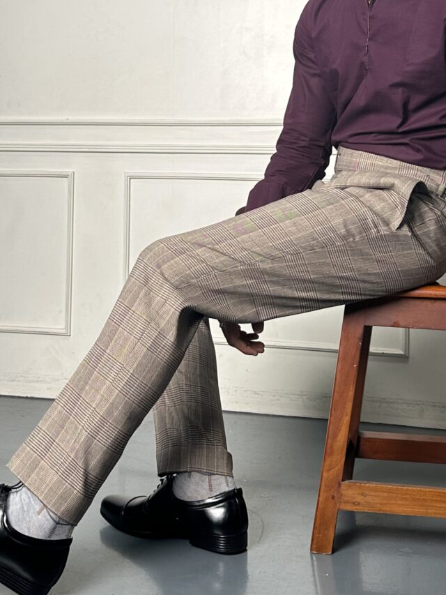 Beige Checkered Trousers