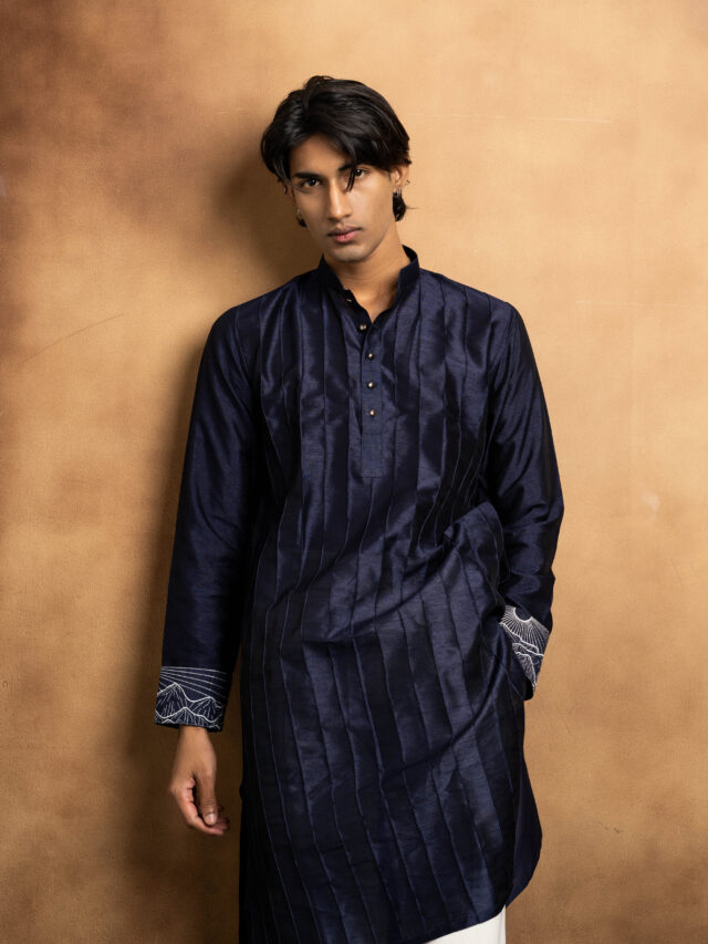 Anti-Silk Navy Designer Panjabi