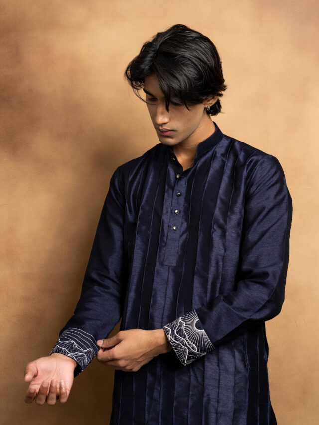 Anti-Silk Navy Designer Panjabi