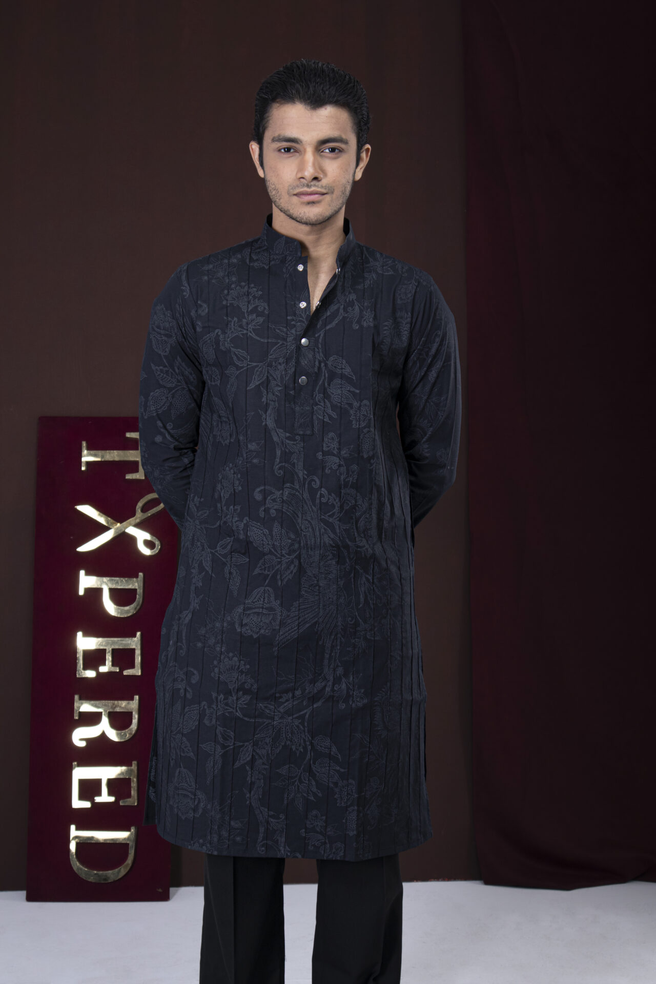 Signature Pin-Stitched Panjabi (Black)