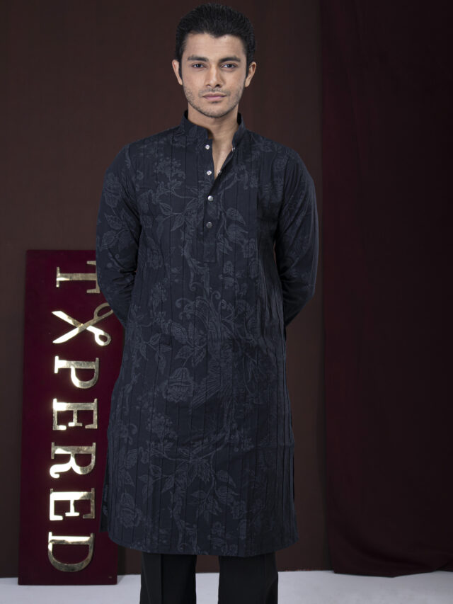 Signature Pin-Stitched Panjabi (Black)