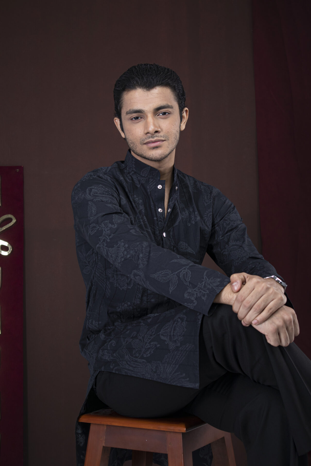 Signature Pin-Stitched Panjabi (Black) - Image 2