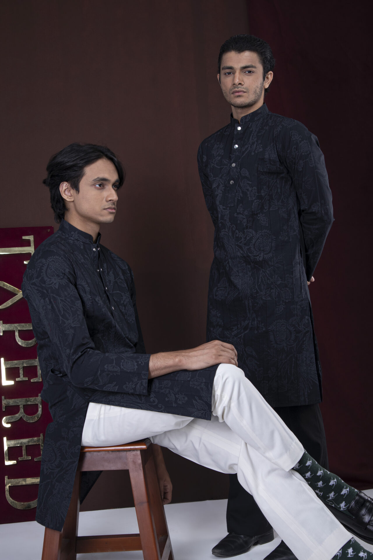 Signature Pin-Stitched Panjabi (Black) - Image 4