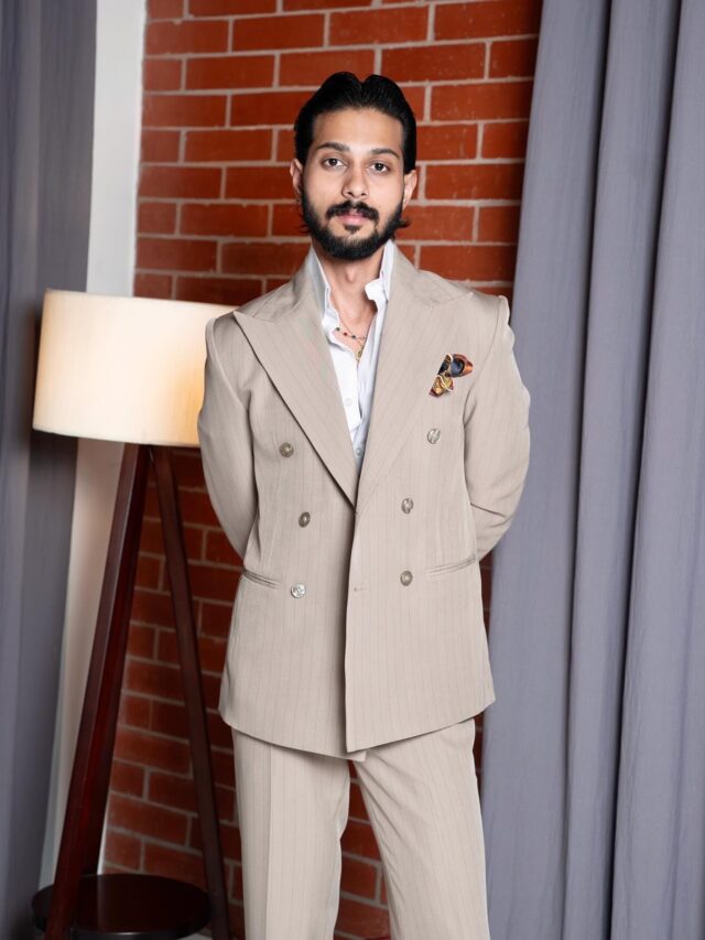 Beige Pinstripe Suit