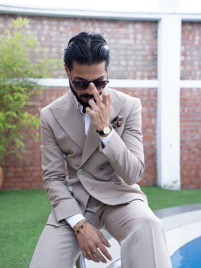 Beige Pinstripe Suit